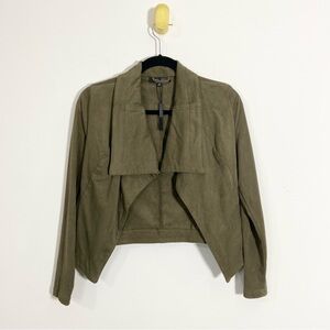 Romeo & Juliet Couture Green Microsuede Open Front Draped Moto Jacket NWOT